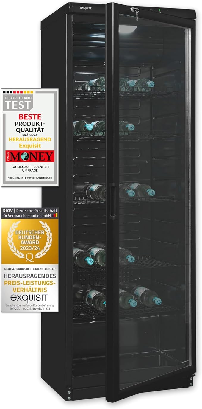 Exquisit GKS350-1-GT-280D Glass Door Refrigerator, Black, 320 L