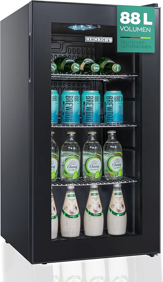 HEINRICHS Drinks Fridge Mini Fridge with Glass Door 88L HKG 3288