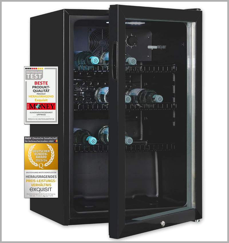 Exquisit GKS120-GT-160C glass door refrigerator, black Net capacity: 118 L Freestanding unit