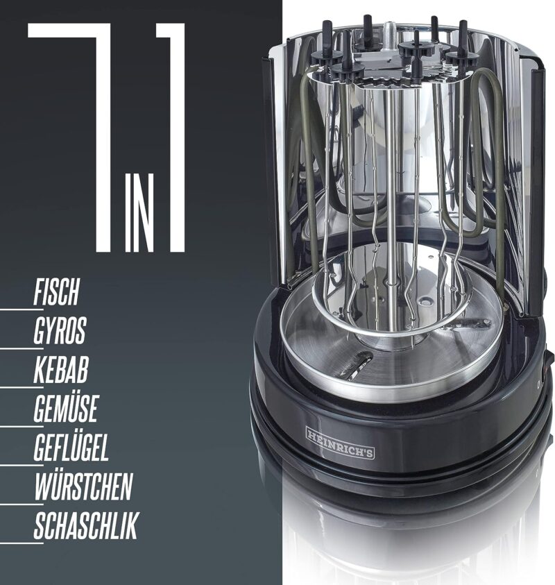 Heinrichs Doner Grill for Home, Kebab Grill, Rotissiere Chicken Grill, Rotisserie Electric Grill, BBQ, Including 6 Kebab Skewers HDG8687 - Image 3