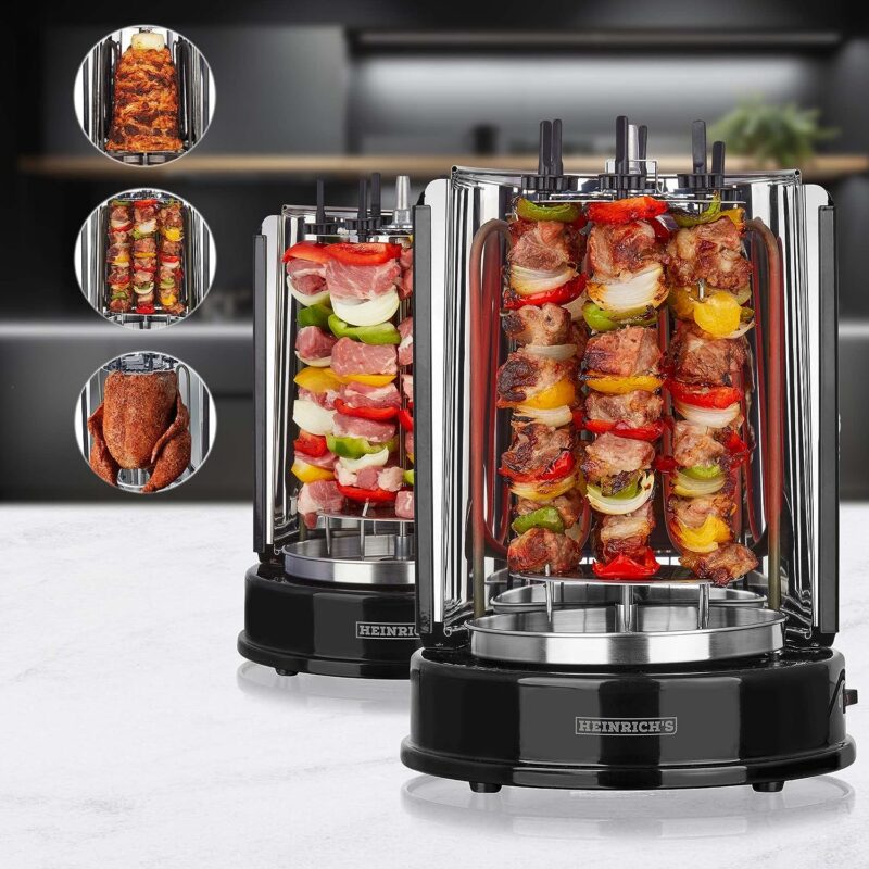 Heinrichs Doner Grill for Home, Kebab Grill, Rotissiere Chicken Grill, Rotisserie Electric Grill, BBQ, Including 6 Kebab Skewers HDG8687 - Image 5
