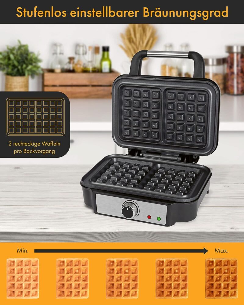 ProfiCook PC-WA 1240, 501240 Waffle Iron for Belgian Waffles with 2 Baking Surfaces, 1000 Watt, Non-Stick Coating, Stainless Steel, Continuously Selectable Browning Degree - Image 3