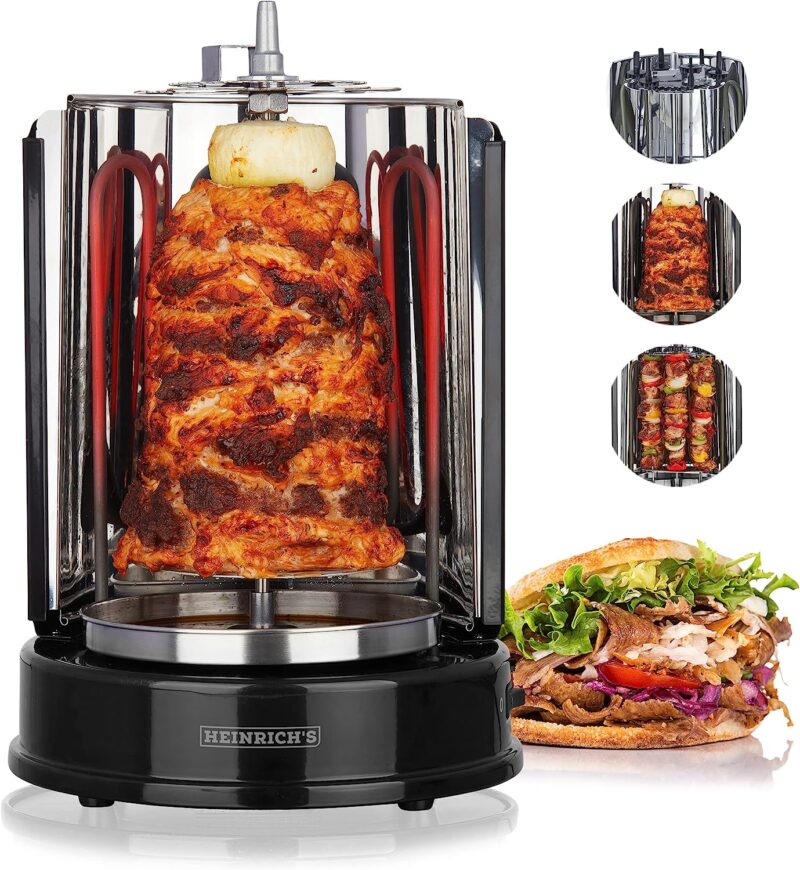Heinrichs Doner Grill for Home, Kebab Grill, Rotissiere Chicken Grill, Rotisserie Electric Grill, BBQ, Including 6 Kebab Skewers HDG8687 - Image 7