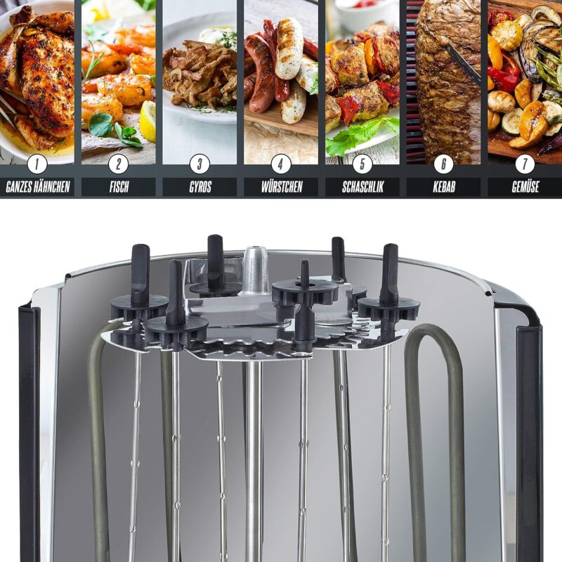 Heinrichs Doner Grill for Home, Kebab Grill, Rotissiere Chicken Grill, Rotisserie Electric Grill, BBQ, Including 6 Kebab Skewers HDG8687 - Image 8