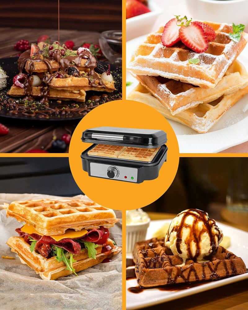 ProfiCook PC-WA 1240, 501240 Waffle Iron for Belgian Waffles with 2 Baking Surfaces, 1000 Watt, Non-Stick Coating, Stainless Steel, Continuously Selectable Browning Degree - Image 5