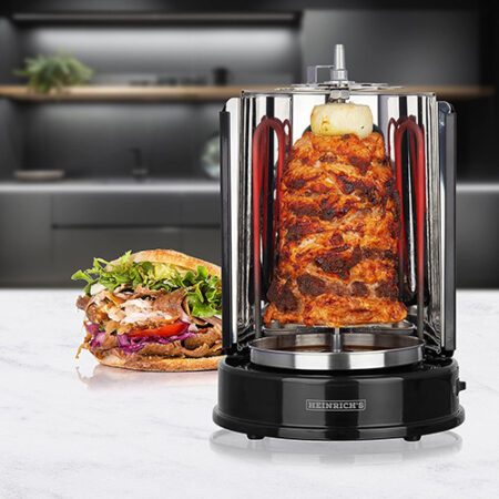 Heinrichs Doner Grill for Home, Kebab Grill, Rotissiere Chicken Grill, Rotisserie Electric Grill, BBQ, Including 6 Kebab Skewers HDG8687