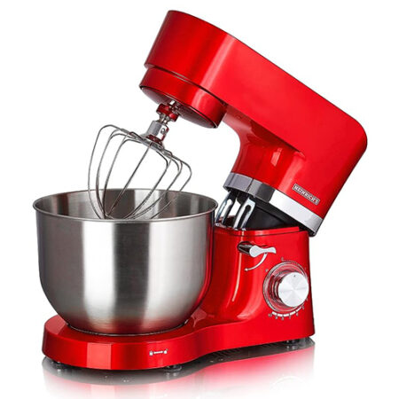 Heinrichs Food Processor Kneading Machine Dough Machine 1300 W Kitchen Appliance Stirrer Dough Hook Whisk Splash Guard 10 Adjustable Speeds XL 6.2 L Stainless Steel Bowl Low Noise (Red) - ‎HKM 6278