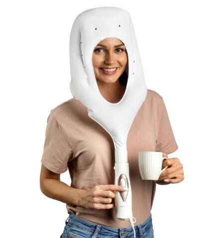 بروفي كير PC-HTH 3003 جهاز 3 في 1: خوذة تجفيف أيونية، مجفف شعر، وفرشاة تجعيد في جهاز واحد مع حقيبة تخزين عملية – أبيض