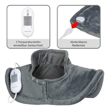ProfiCare PC-SNH 3097 Shoulder / Neck Heating Pad, Long-Lasting and Soothing Warmth, Ideal Alternative to Heating Pad, Extra Soft Surface, 3 Temperature Levels, Grey, 52 x 50 cm
