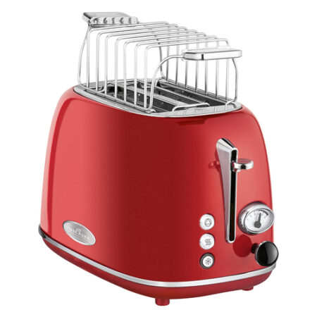 ProfiCook PC-TA 1193 Toaster 2-Slice Toaster, Vintage Look, Stainless Steel Housing, Bun Attachment, Adjustable Browning Degree, Centring Function, Crumb Drawer, Red (RED)