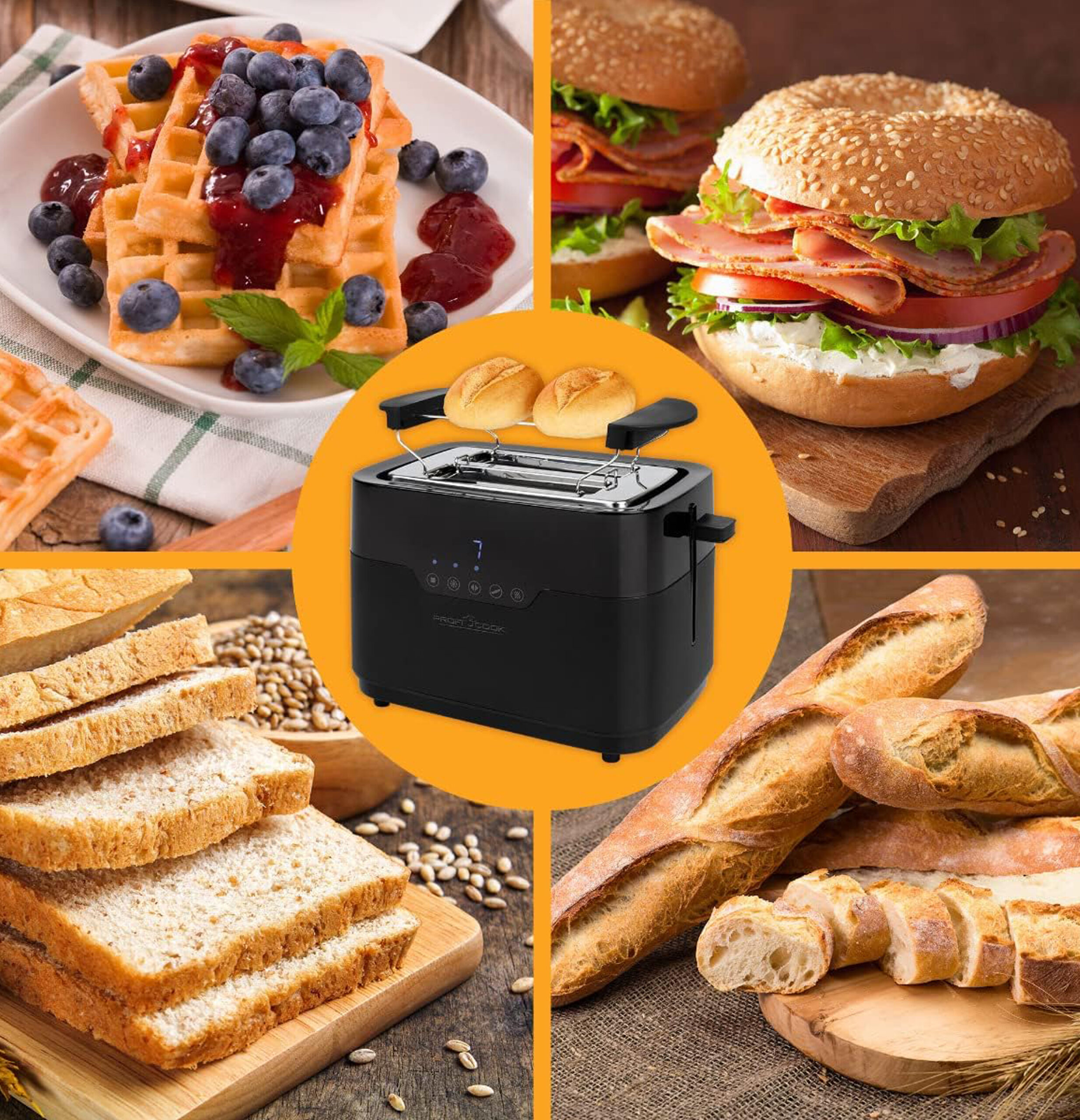Toaster 2 Slices with Bun Attachment and Extra Wide Toast Slot-9