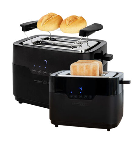 ProfiCook Toaster 2 Slices with Bun Attachment and Extra Wide Toast Slot, Defrost Function, 7 Adjustable Browning Levels, Stainless Steel, Even Toaster, Black Matt, PC-TA 1244