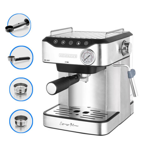 Heinrichs Espresso Machine, Barista Filter Holder Machine with 850 W, 20 Bar Pressure, Coffee Machine with Milk Frother, Double Spout, Removable Drip Grid, 1.6 L Water Tank, Warming Plate (Touch) - HES 8688 (Copy)