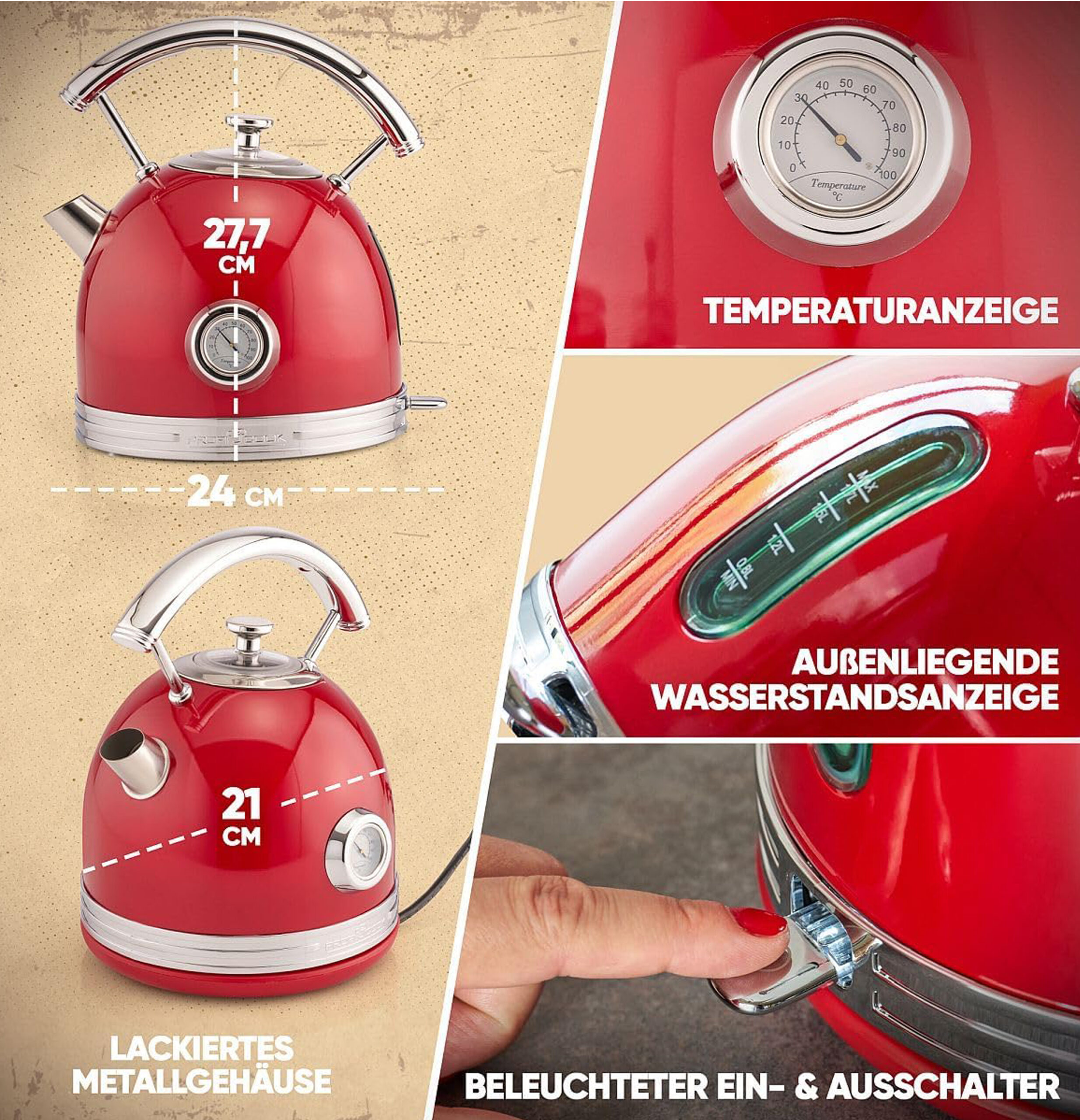 Profi Cook Water kettle vintage PC-WKS 1192 red-5
