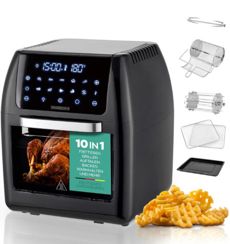 هيـنريش – قلاية هوائية بسعة 12 لتر، مزودة بشاشة LED رقمية وشاشة لمس LCD، مع 8 برامج طهي، قدرة 1800 واط، هيكل من الستانلس ستيل، وظيفة المؤقت، (سعة XXL 12 لتر) (HFR 8206).