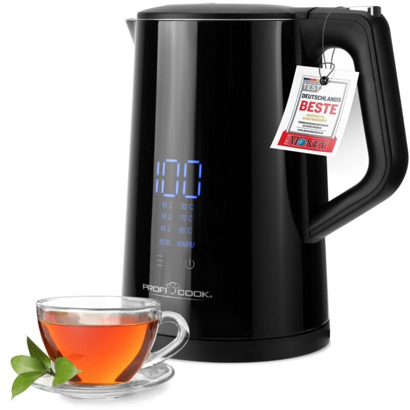 ProfiCook® Kettle with Temperature Setting 1.7 L, Temperature Selection 50°-100°C, Set & Is Temperature Display, Keep Warm Function, BPA-Free, Tea Maker with Temperature Setting | PC WKS 1243