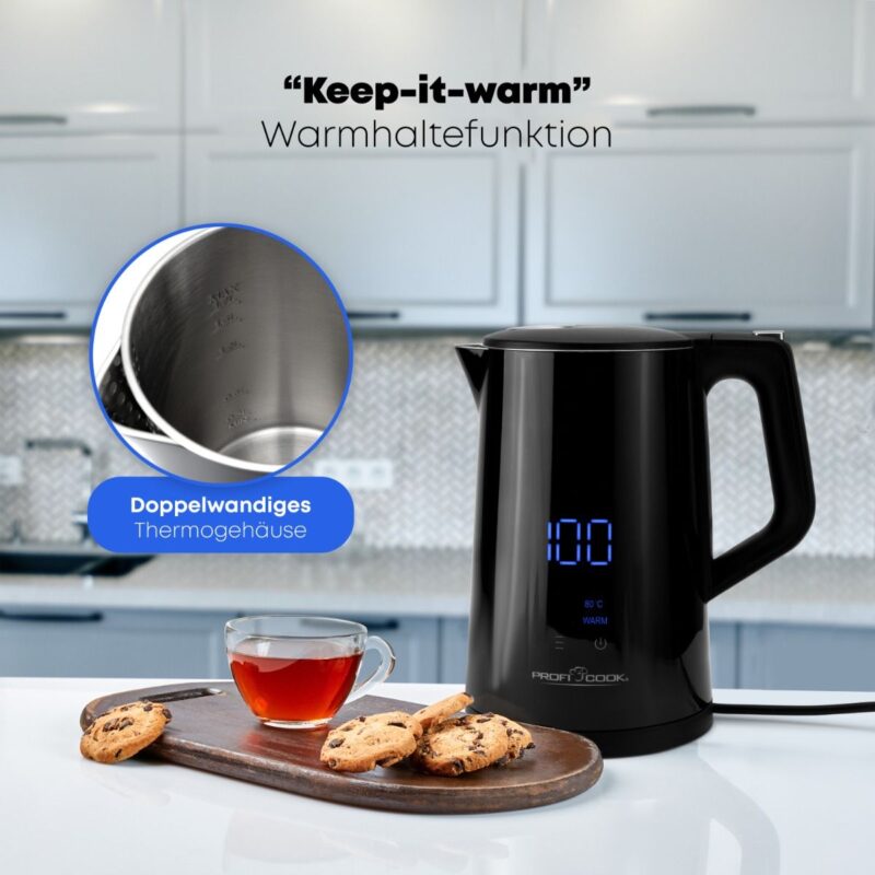 ProfiCook® Kettle with Temperature Setting 1.7 L, Temperature Selection 50°-100°C, Set & Is Temperature Display, Keep Warm Function, BPA-Free, Tea Maker with Temperature Setting | PC WKS 1243 - Image 4