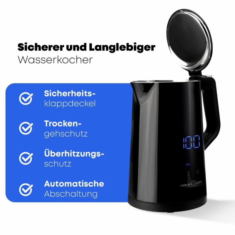 ProfiCook® Kettle with Temperature Setting 1.7 L, Temperature Selection 50°-100°C, Set & Is Temperature Display, Keep Warm Function, BPA-Free, Tea Maker with Temperature Setting | PC WKS 1243 - Image 7