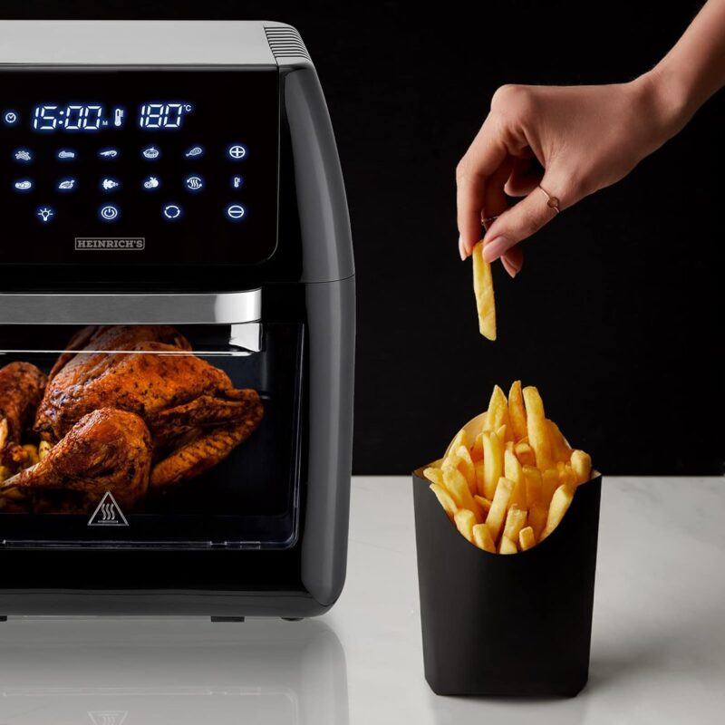 Heinrichs 12 Liter Hot Air Fryer With Digital LED and LCD Touch Display, 8 Programmes, 1800W, Stainless Steel, Timer Function (12 L XXL) (HFR 8206) - Image 2