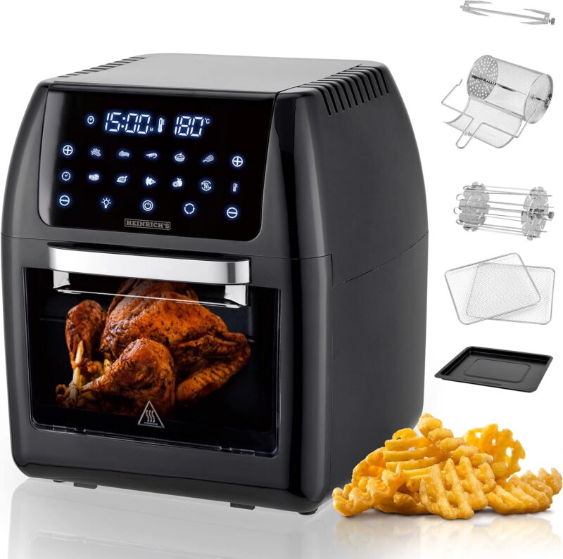 Heinrichs 12 Liter Hot Air Fryer With Digital LED and LCD Touch Display, 8 Programmes, 1800W, Stainless Steel, Timer Function (12 L XXL) (HFR 8206) - Image 3