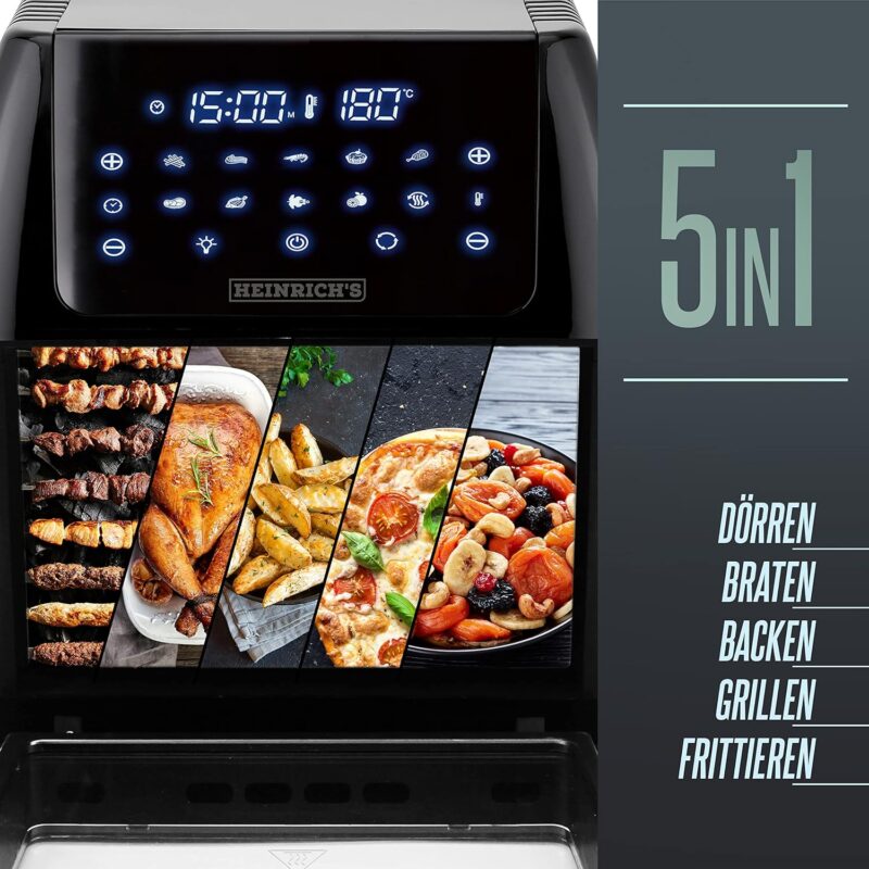 Heinrichs 12 Liter Hot Air Fryer With Digital LED and LCD Touch Display, 8 Programmes, 1800W, Stainless Steel, Timer Function (12 L XXL) (HFR 8206) - Image 9