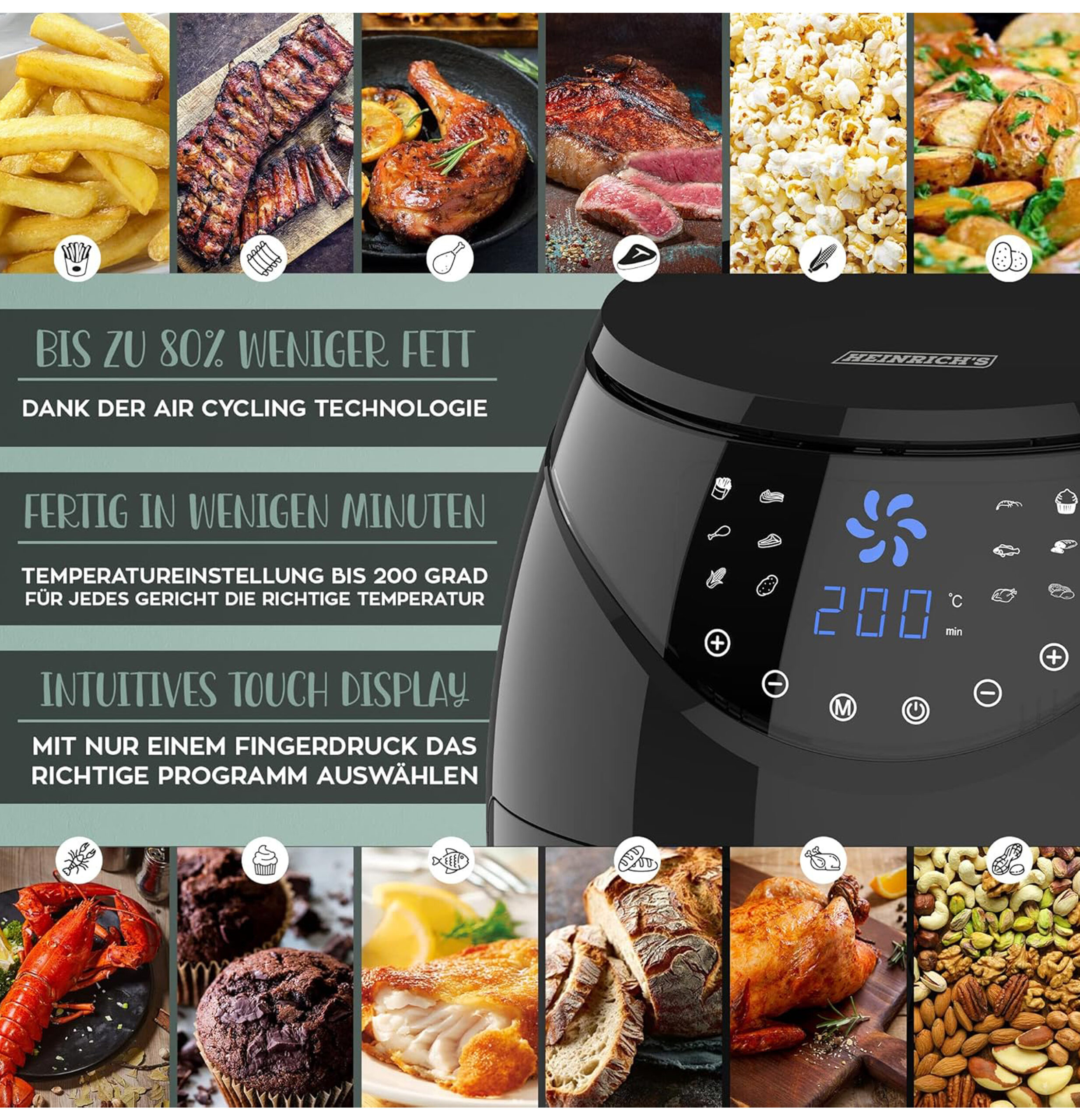 Air Fryer Stainless Steel Digital LED Display HFR 8204-6