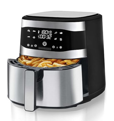 قلاية هوائية ساخنة HEINRICHS HFR 8205 من الستانلس ستيل، مزودة بشاشة LED رقمية مع شاشة لمس LCD، بقدرة 1800 واط وسعة كبيرة 8 لتر XXL.