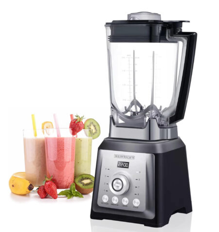 خلاط هاينريش – خلاط قائم عالي الأداء بسرعة 32,000 دورة/دقيقة ومحرك بقدرة 2000 واط + 4 برامج، خلاط مزوّد بجرس من الستانلس ستيل-8، خالٍ من مادة BPA، صانع عصائر سموذي، حاوية سعة 2 لتر، وظيفة تكسير الثلج، طراز HPM8160