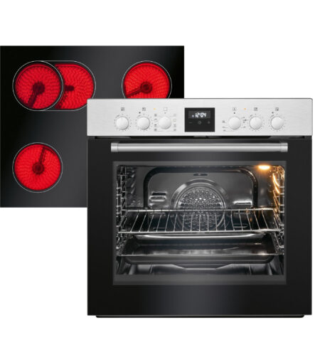 Bomann Built-in Electric Hob Set, Black, Oven Set Glass Ceramic Hob and 4 Hot Plates, Oven Top/Bottom Heat, Grill and Recirculation Function with Ceramic Hob, Oven with Hob [Energy Class A] (BLACK)  EHBC 7933 IX
