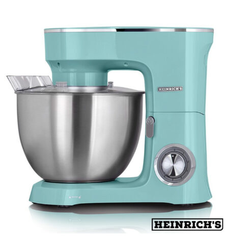 هيـنريش معالج طعام وعجان كهربائي، 1500 واط، مضرب وخطاف عجن، 6 سرعات قابلة للتعديل، وعاء ستانلس ستيل XXL بسعة 8 لتر، هادئ –نعناعي فاتح  (HKM 8078)