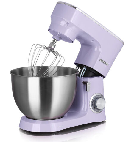 محضرة طعام هاينريش – آلة عجن وعجن العجين، آلة خلط، قدرة 1500 واط، جهاز مطبخ مزوّد بخفّاق وخطاف عجن وخفّاق إضافي، مع 6 سرعات قابلة للتعديل، وعاء ستانلس ستيل XXL بسعة 8 لترات، منخفضة الضجيج (بنفسجي) طراز HKM 8078