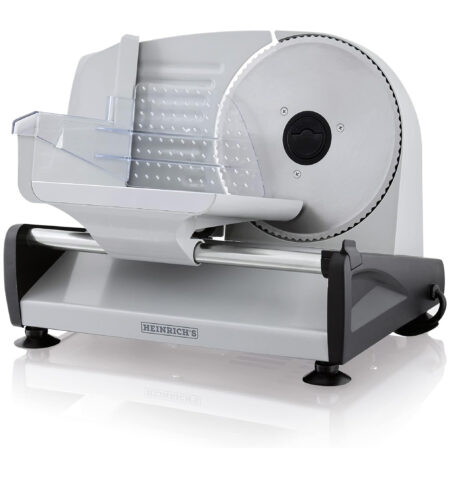 HMA 8704 قطاعة خبز كهربائية متعددة الوظائف من هاينريش، قطاعة سجق معدنية، سكين دائري من الفولاذ المقاوم للصدأ (قطر 19 سم)، تعديل سمك القطع المستمر
