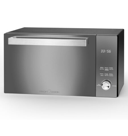 ProfiCook PC-MWG 1204 Microwave with Grill, 23L, 800W Microwave, 1000W Grill, Double Glazed Vertical Door, Stainless Steel Handle, Black