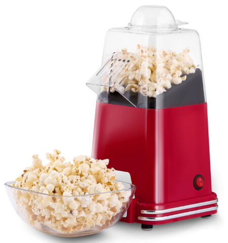 آلة صنع الفشار من هاينريش، جهاز تحضير الفشار بدون دهون أو زيت، يعمل بالهواء الساخن، تحضير سريع وسهل، سهلة التنظيف، وجبة خفيفة صحية مع السكر أو الملح، مزودة بملعقة قياس، بقدرة 1100 واط – موديل HPC 8331