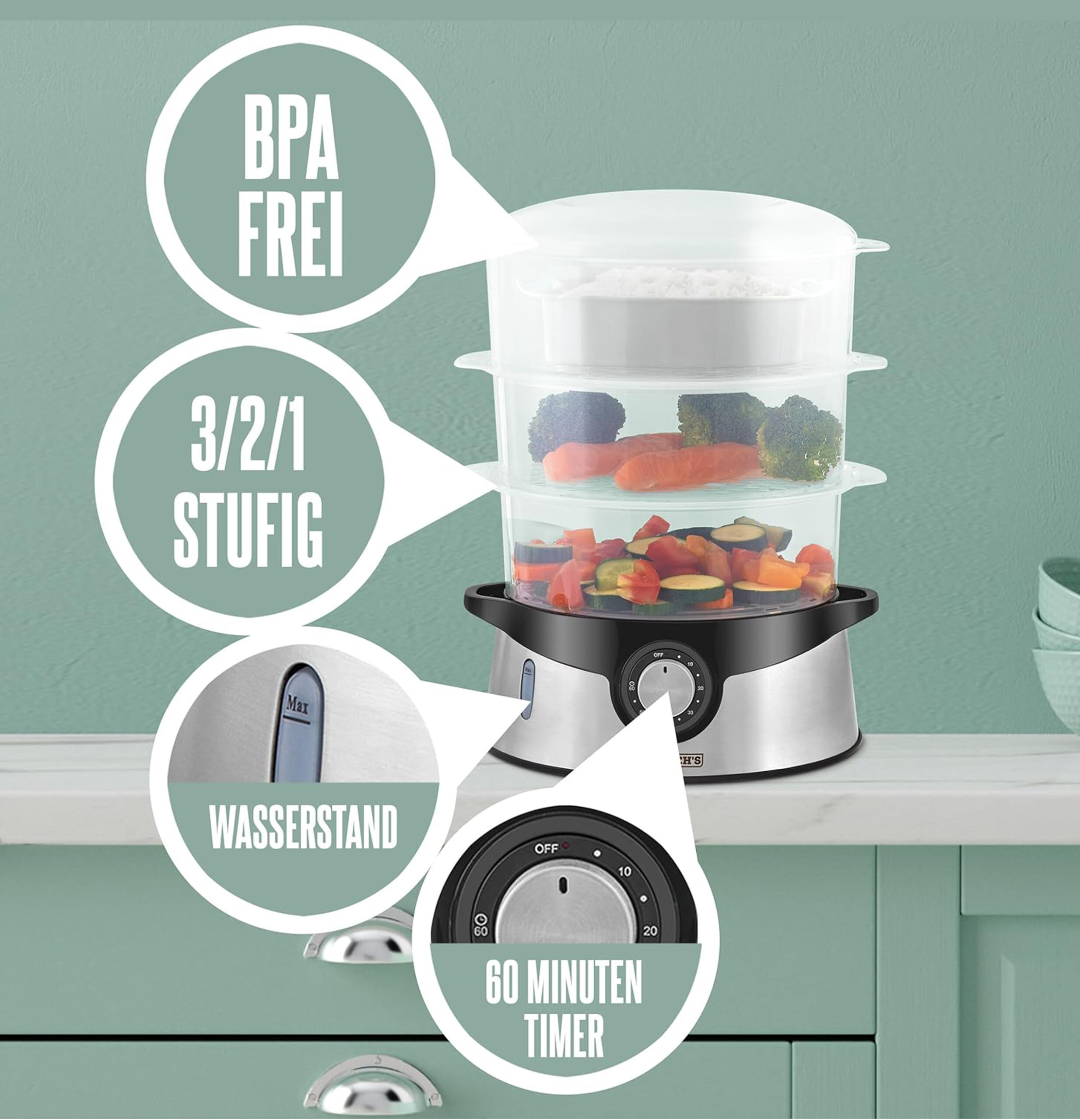 Steamer 3-Layer Stackable Tiers Bowls-5