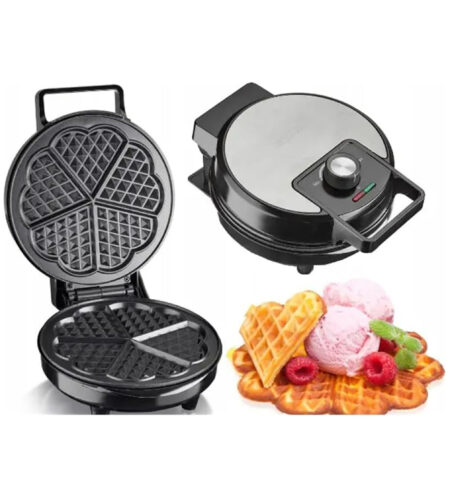 صانعة الوافل هاينريش 25×20×12 سم، باللون الأسود، قدرة 1200 واط، بطبقة غير لاصقة، مع ضبط متدرّج لدرجة الحرارة – الموديل HWA 8681.
