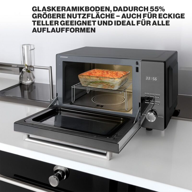 ProfiCook PC-MWG 1204 Microwave with Grill, 23L, 800W Microwave, 1000W Grill, Double Glazed Vertical Door, Stainless Steel Handle, Black - Image 3