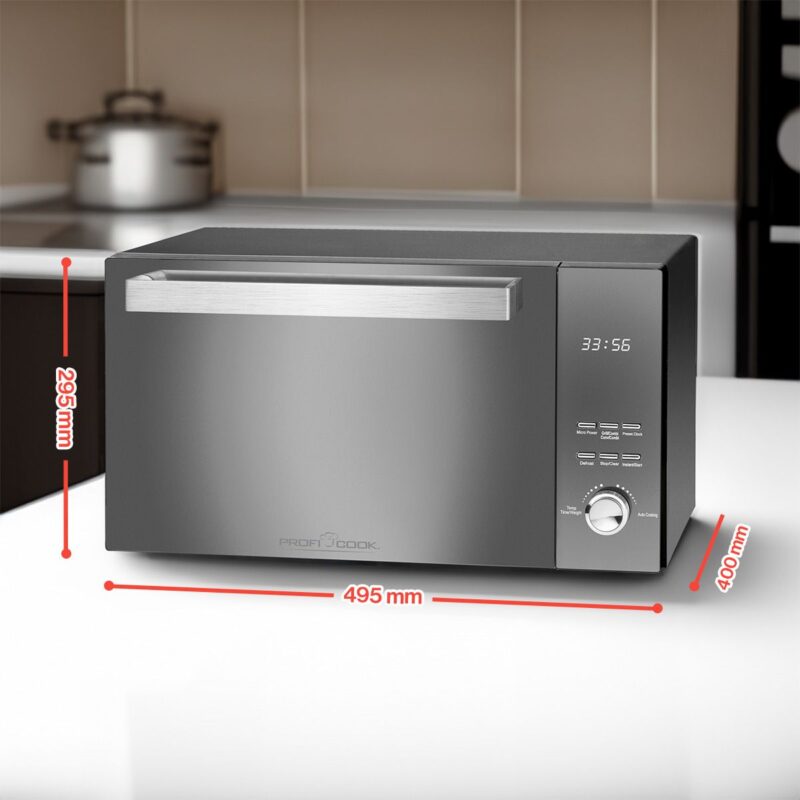 ProfiCook PC-MWG 1204 Microwave with Grill, 23L, 800W Microwave, 1000W Grill, Double Glazed Vertical Door, Stainless Steel Handle, Black - Image 8