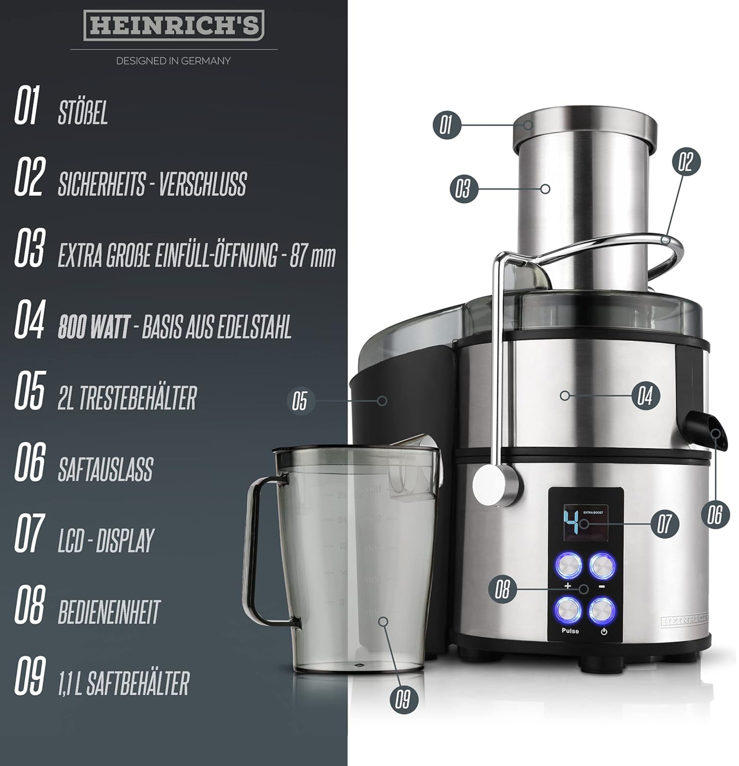 juicer for fruit and vegetables, stainless steel HPJ 8694-4