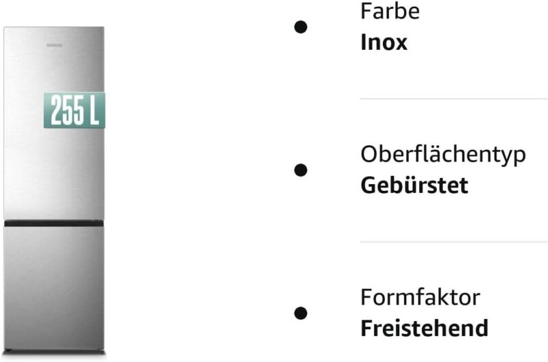 Heinrich´s Fridge Freezer Combination 304 Litres, Cooling Volume 207 L, Freezer 97 L, LED Interior Lighting, Fridge Door Hinge, Changeable, Quiet 39 dB, No Frost, Temperature Touch Operation, inox [Energy Class E] HKS 3094 - Image 2