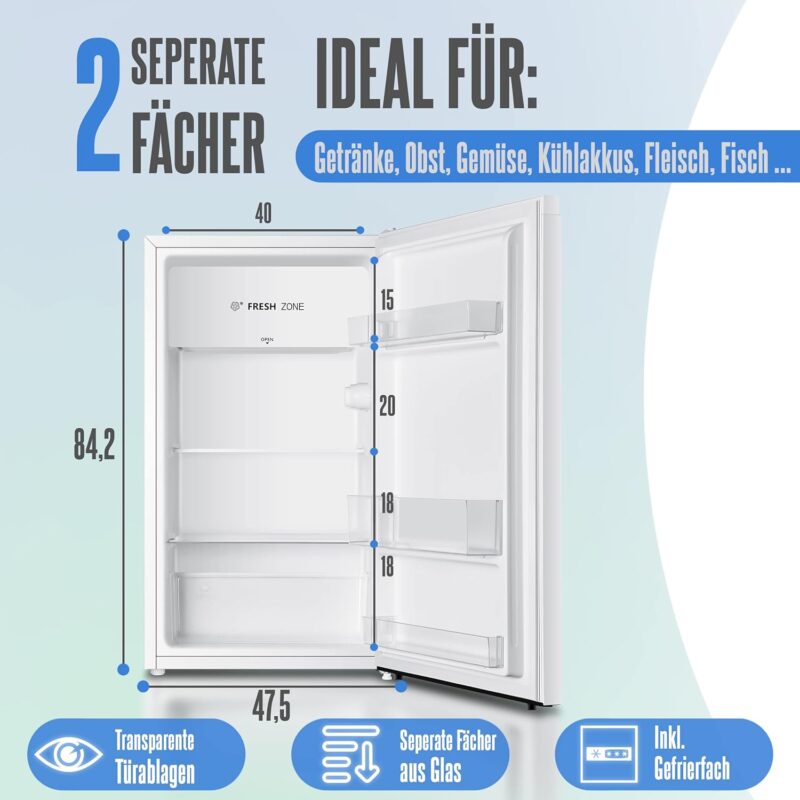 Heinrich's HEINRICHS Drinks Fridge 94L Small Compact Quiet: 36dB Mini Bar, Table Fridge with 7 Temperature Levels, Mini Fridge Freestanding, Suitable for Office, Camping, Garden, Outdoor, White [ Energy Class E]  - HKS 4289 - Image 6
