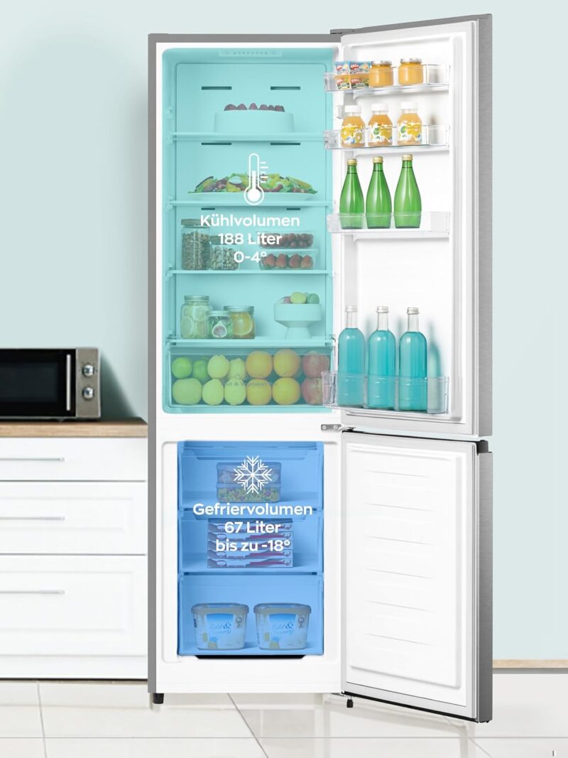 Heinrich´s Fridge Freezer Combination 304 Litres, Cooling Volume 207 L, Freezer 97 L, LED Interior Lighting, Fridge Door Hinge, Changeable, Quiet 39 dB, No Frost, Temperature Touch Operation, inox [Energy Class E] HKS 3094 - Image 7