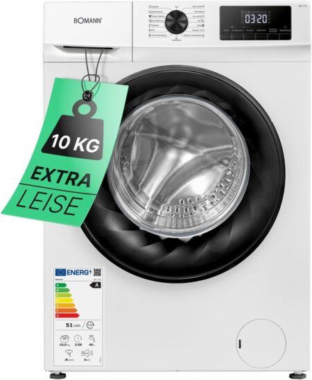 Bomann® Washing Machine 10 kg | Max. 1400 rpm | Efficient, Quiet & Durable Inverter Motor | 15 Programmes | End Time Delay | LED Display | Washing Machine WA 7110 [Energy Class A]