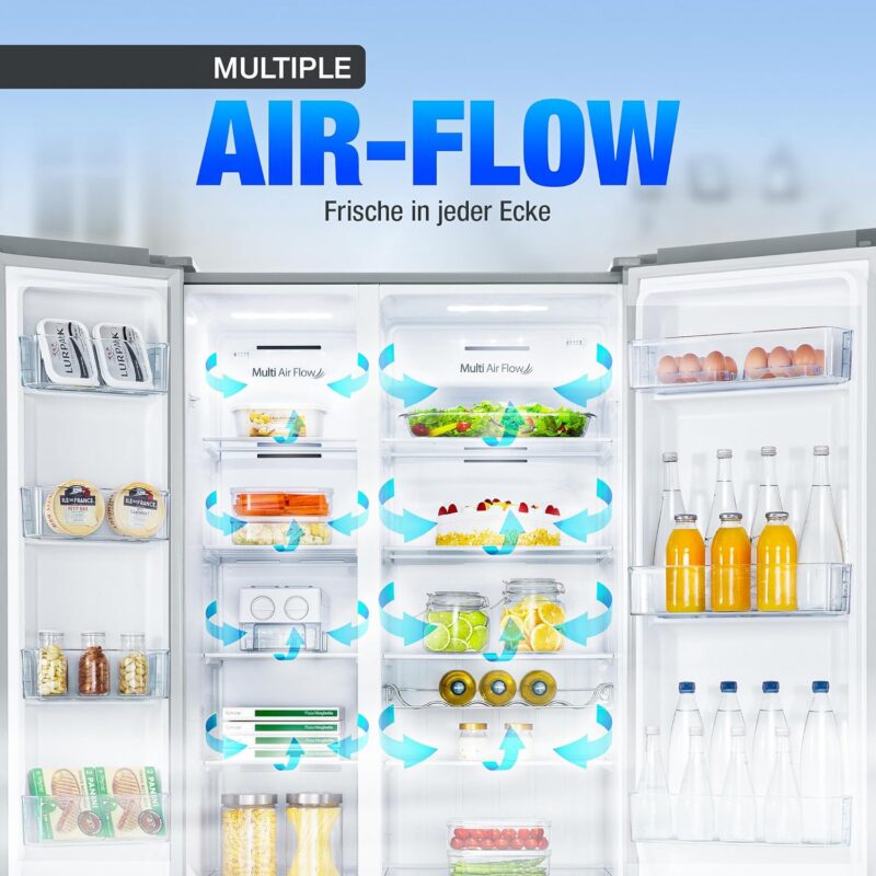Heinrich´s Side-by-Side Fridge, Fridge Freezer Combination 519 L Mega Total Volume, No-Frost Function, 185 L Freezing Volume, LED Lighting, Touch Control, Multi-Airflow System, Stainless Steel  - HSBS 3097 IX - Image 4