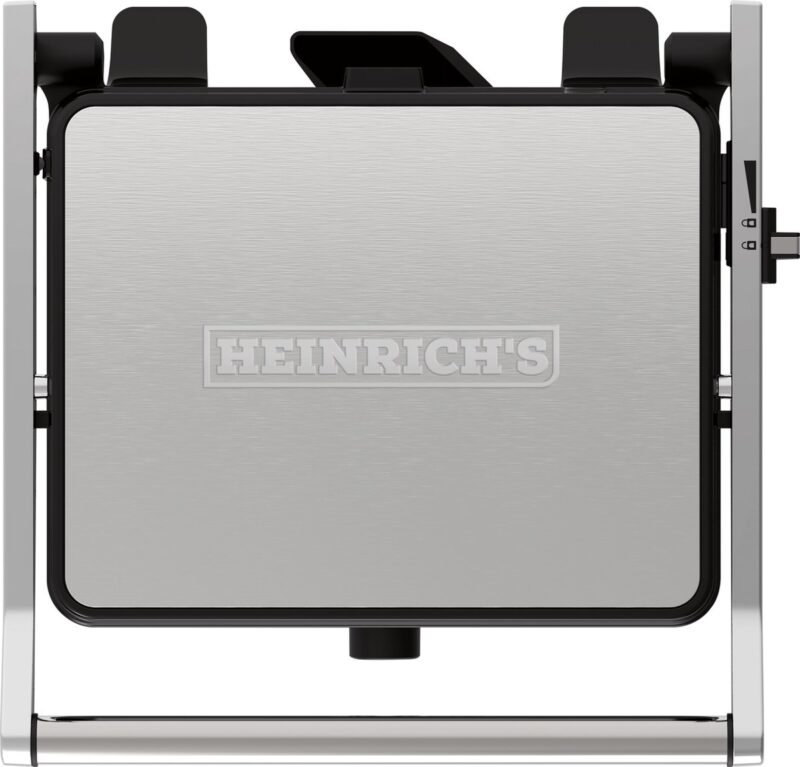 شواية تلامس من Heinrich´s – شواية بانيني – ألواح بقياس ‎30 × 24 سم، تحكم حر بالكامل في درجة الحرارة، إمكانية الفتح حتى ‎180°، طلاء غير لاصق، قدرة كهربائية ‎2000 واط (HKG 8685