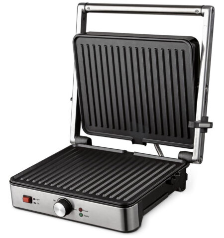 شواية تلامس من Heinrich´s – شواية بانيني – ألواح بقياس ‎30 × 24 سم، تحكم حر بالكامل في درجة الحرارة، إمكانية الفتح حتى ‎180°، طلاء غير لاصق، قدرة كهربائية ‎2000 واط (HKG 8685