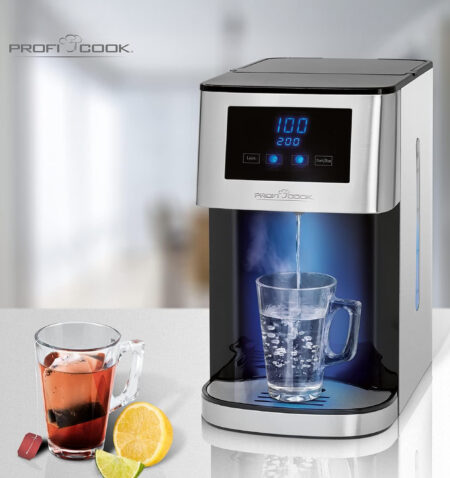 موزع مياه ساخنة ProfiCook PC-HWS 1145، من الستانلس ستيل/أسود، بسعة 4 لترات، موفّر للطاقة Eco Save ويوفر 50% من الوقت، يصل إلى درجة حرارة 100°م تقريبًا خلال 3 ثوانٍ،