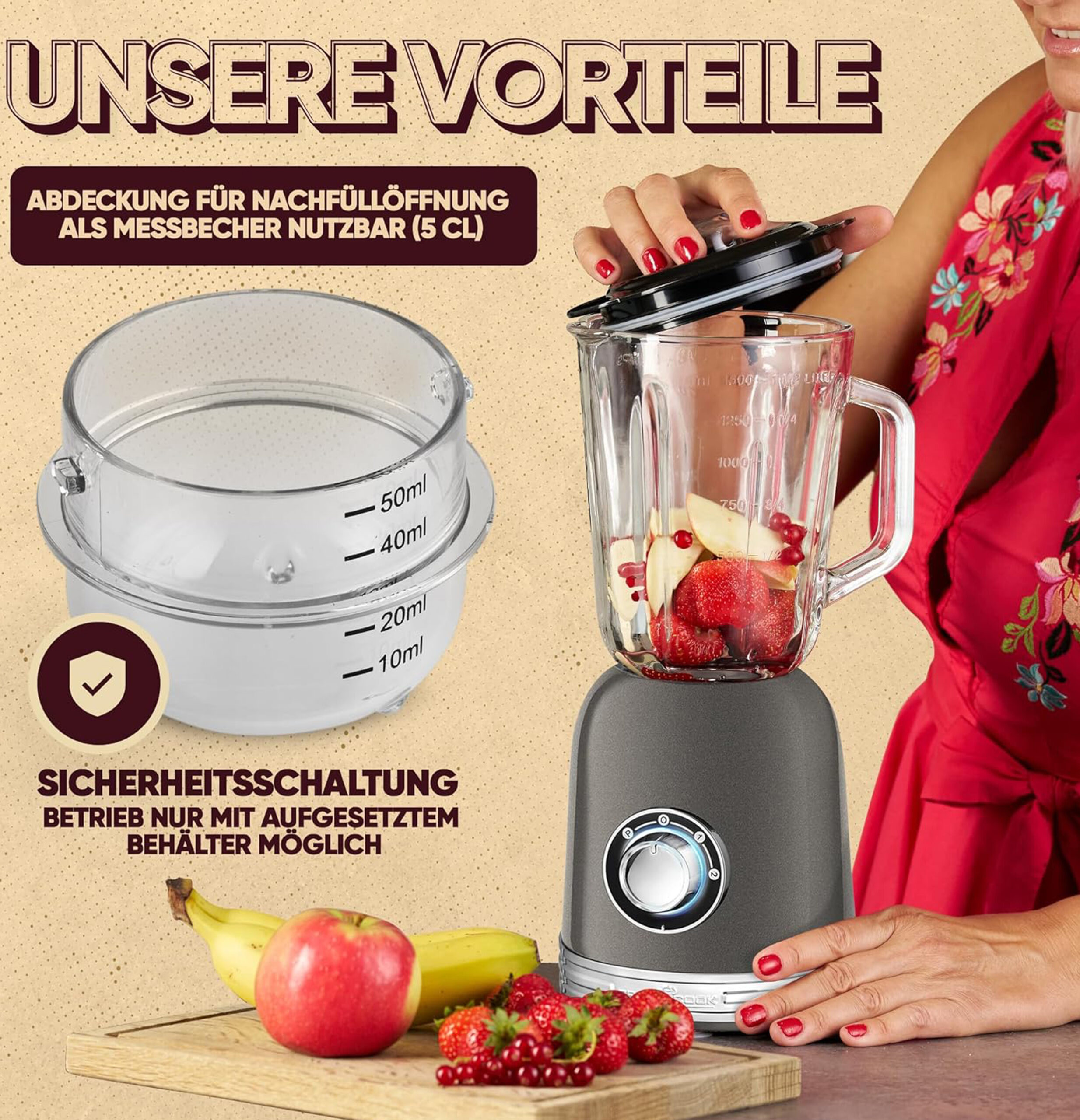 ProfiCook Blender Stand Mixer with Solid 1.5 L Glass Container-4