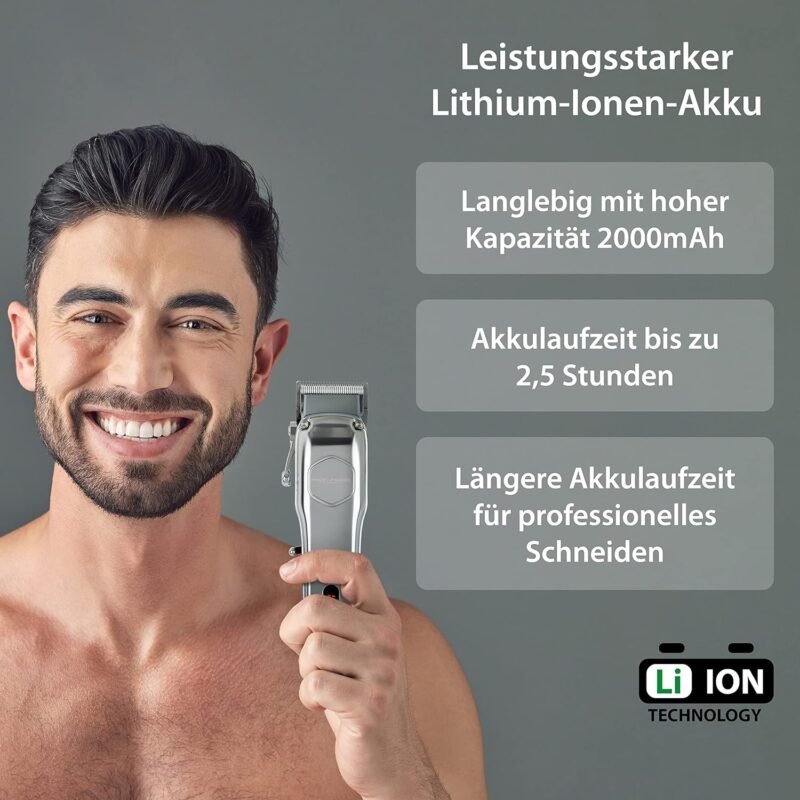 ⁦ماكينة حلاقة شعر ولحية للرجال **ProfiCare® PC-HSM/R 3100** احترافية، مزودة بـ **4 أمشاط قابلة للإزالة** ووظيفة ترقيق الشعر بـ **3 مستويات**، مع خاصية **Direct Drive** للحلاقة المباشرة.⁩ - الصورة ⁦4⁩