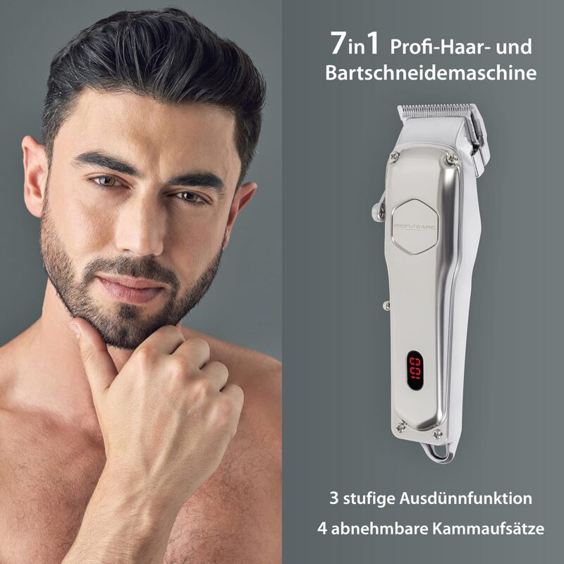 ⁦ماكينة حلاقة شعر ولحية للرجال **ProfiCare® PC-HSM/R 3100** احترافية، مزودة بـ **4 أمشاط قابلة للإزالة** ووظيفة ترقيق الشعر بـ **3 مستويات**، مع خاصية **Direct Drive** للحلاقة المباشرة.⁩ - الصورة ⁦8⁩